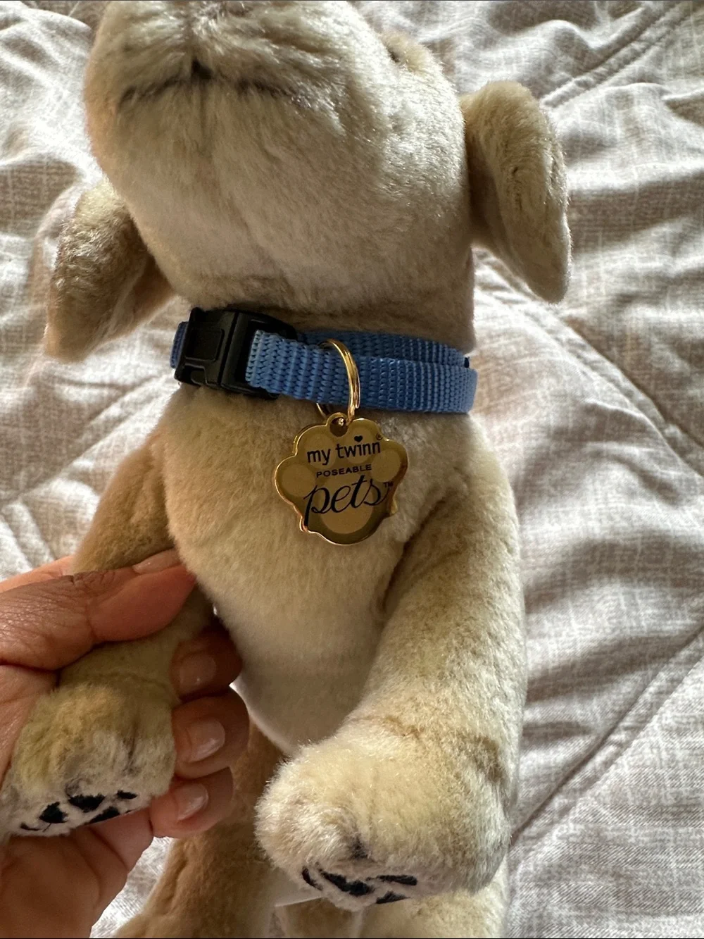 Plush Cream Puppy Stuffed Animal with Blue Collar